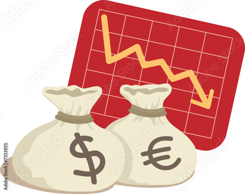 Bag of Dollar and Euro with Chart Down