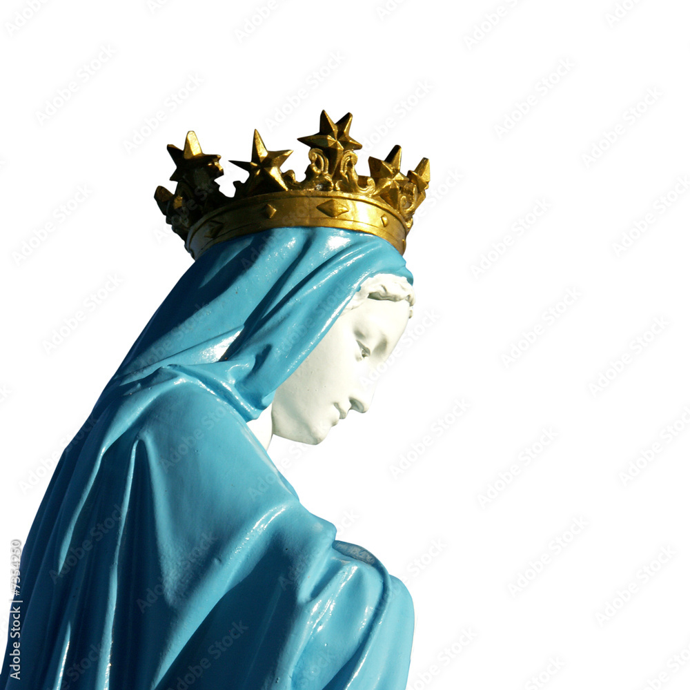 STATUE SAINTE VIERGE Marie Enfant Jesus En Platre Et Socle De Granit
