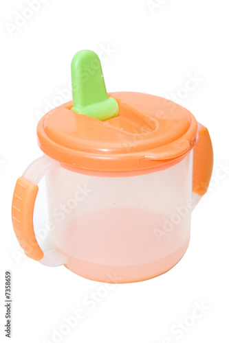 orabge baby bottle isolated on white