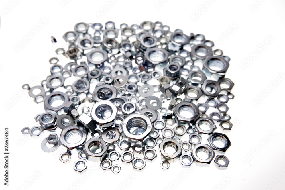 Metal nuts on white Metal nuts on white