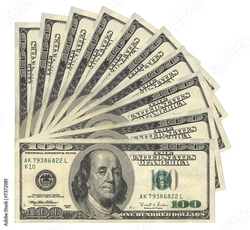 100 USD banknotes, isolated