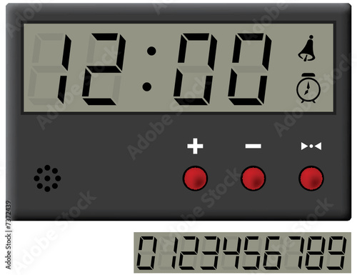 liquid-crystal clock and digits set. Vector illustration.