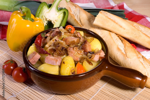 Pork stew with potatoes, pepper and other vegetables