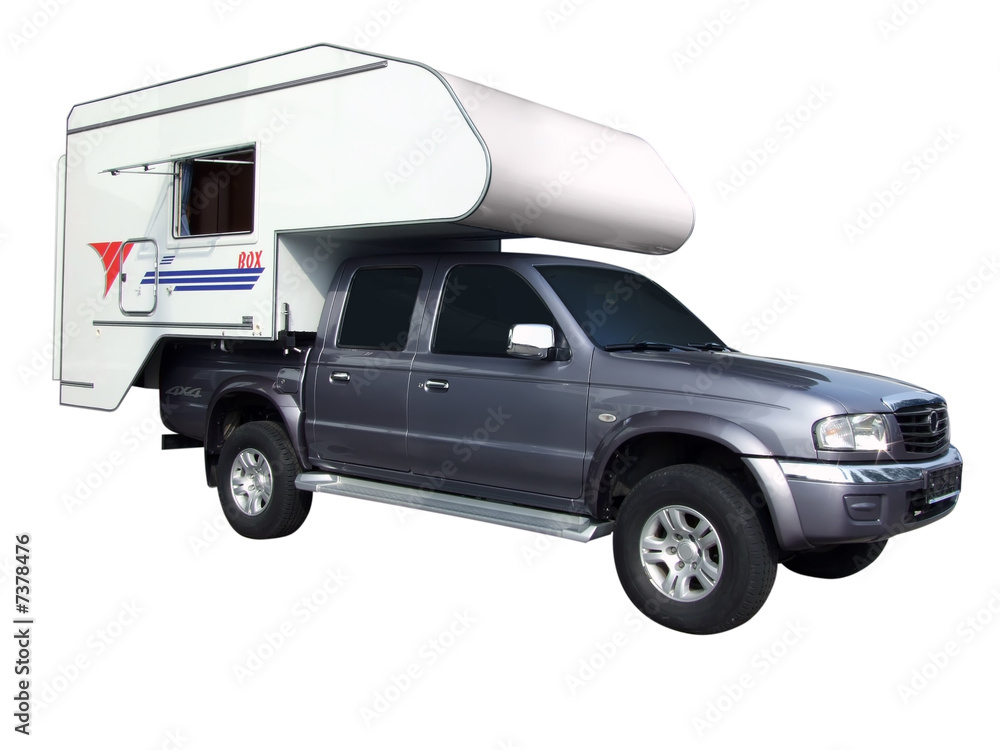 rv pickup truck with camping trailer