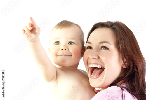 Canvas Print Child with mother, high key portrait