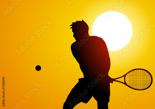 Tennis player at sunset