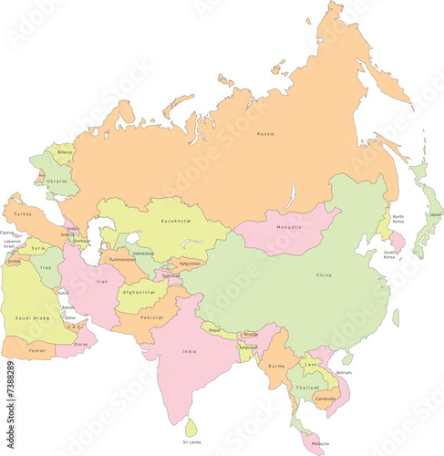 Asia continental vector map with countries