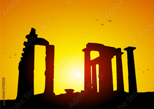 Antique greeck ruins at sunset