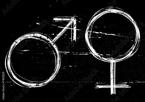 Male and  female symbols on black grunge background.