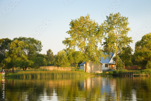 Lake,trees,house