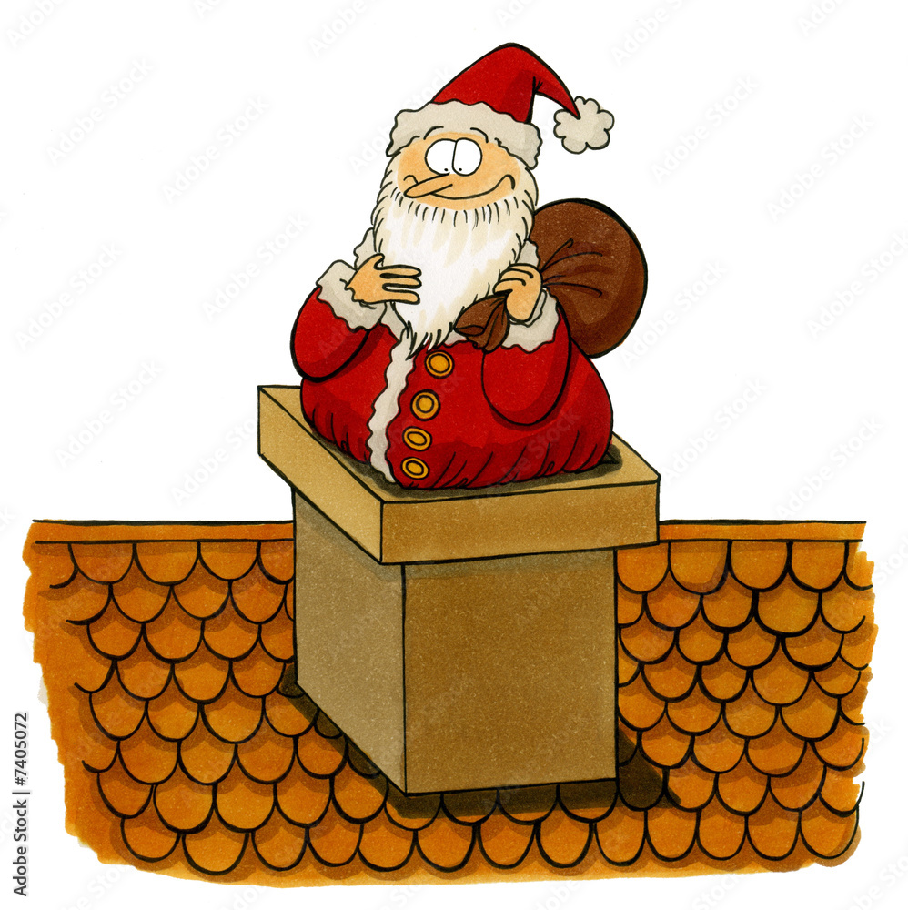 Weihnachtsmann steckt im Kamin fest Stock Illustration | Adobe Stock