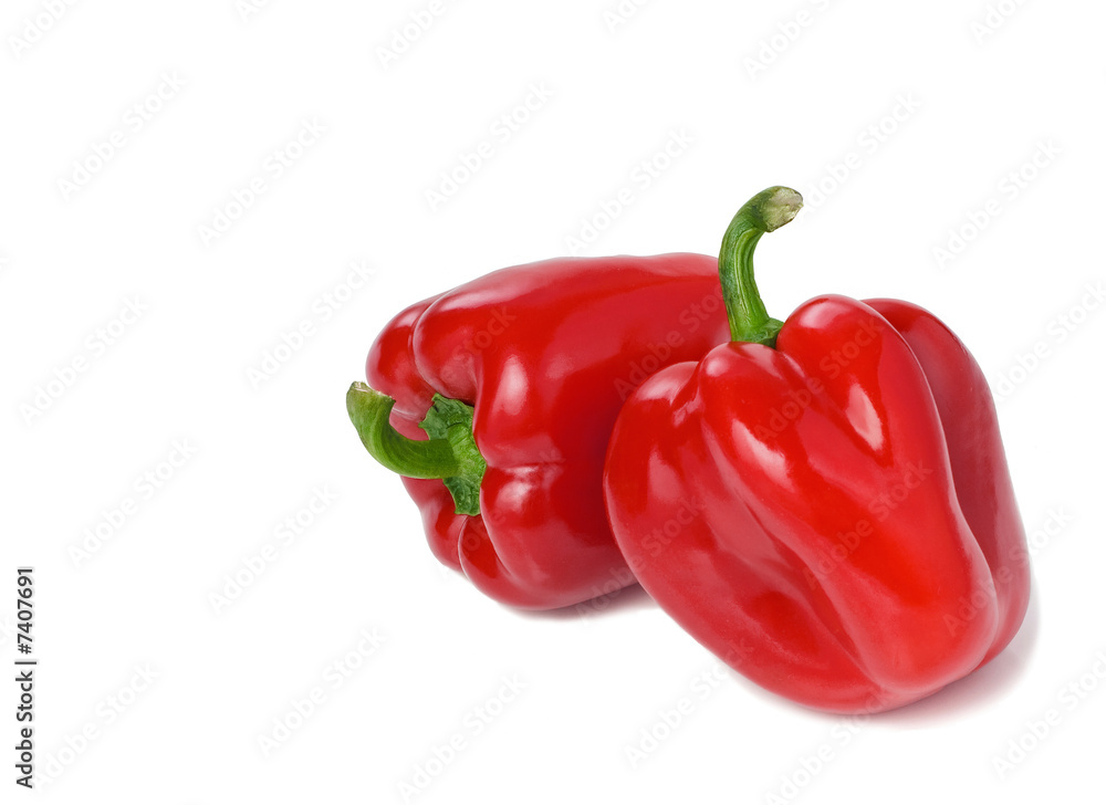 Two Red Bell Peppers on White Two Red Bell Peppers on White