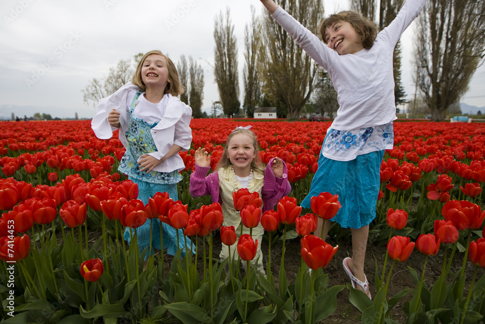 Kids Playing in Red Flowers Kids Playing in Red Flowers