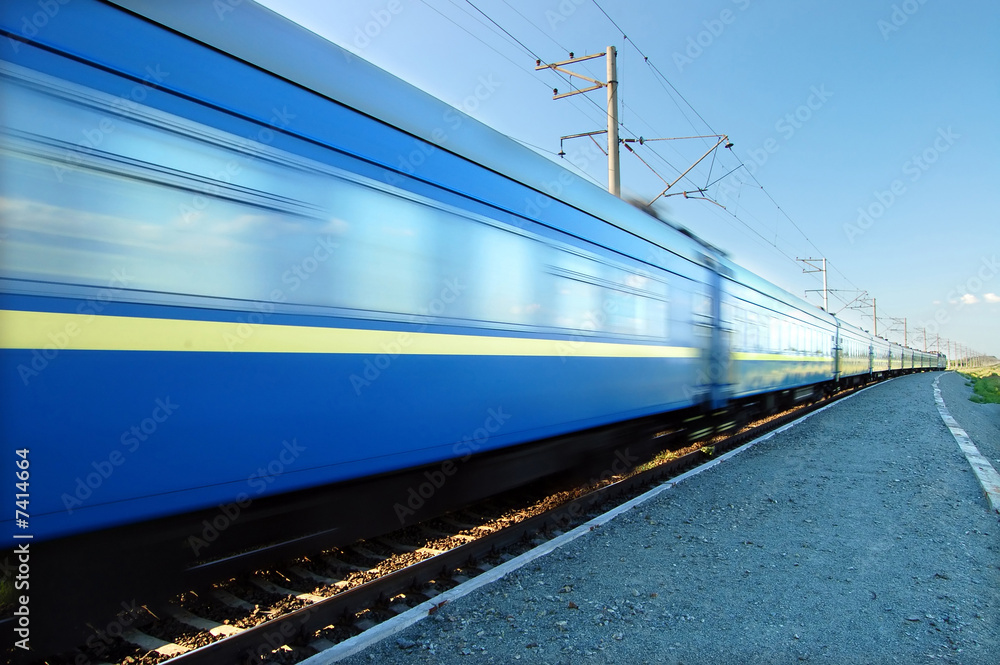 Fast train passing by. Motion blur