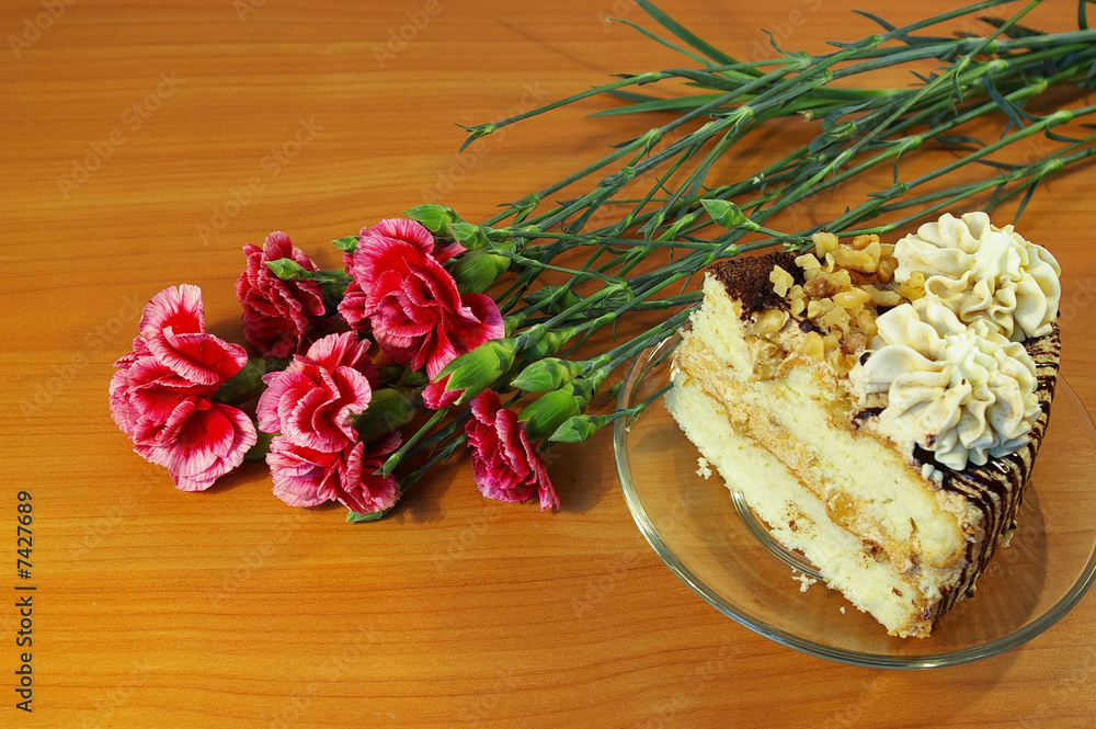 Carnations and cake
