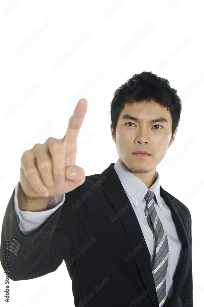 Businessman on white holding hand out for handshake Businessman on white holding hand out for handshake