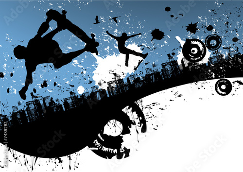 Fototapeta Naklejka Na Ścianę i Meble -  Skateboard city background