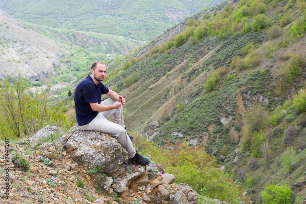 Naklejka premium Hiking in the mountains 