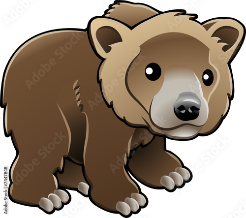 Cute Grizzly Brown Bear Vector Illustration