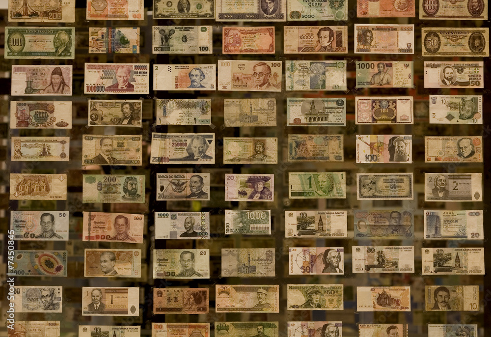 Banknotes on the glass