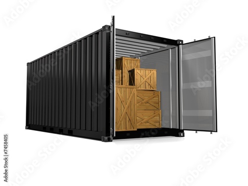 3D render of a freight container on white background