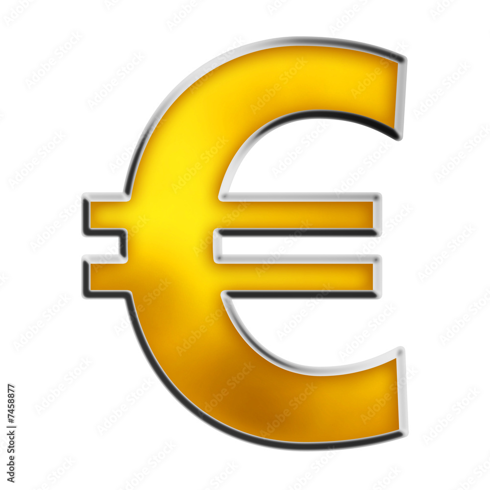 Obraz premium EU Euro symbol in shiny yellow gold isolated on white