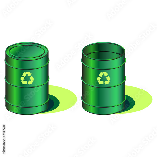 Open and closed barrels with recycle symbol