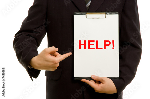 Businessman holding a blank notepad. Room for you text.
