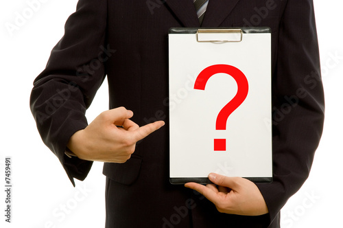 Businessman holding a blank notepad. Room for you text.