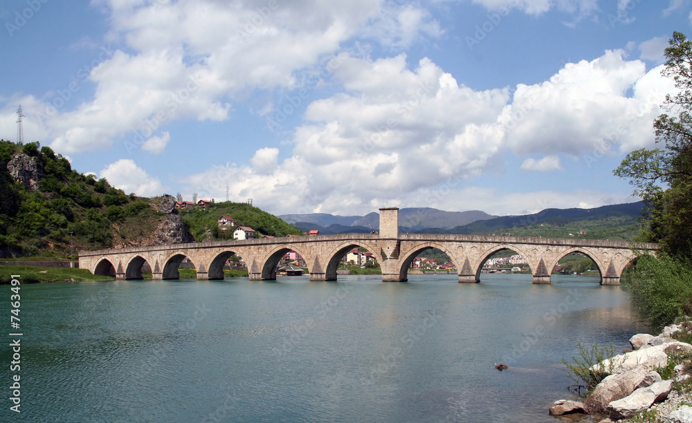 old ottoman stone bridge over river Drina