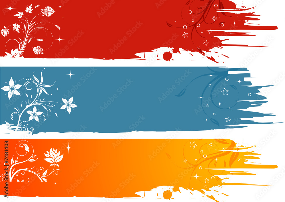 Three grunge flower background, element for design, vector