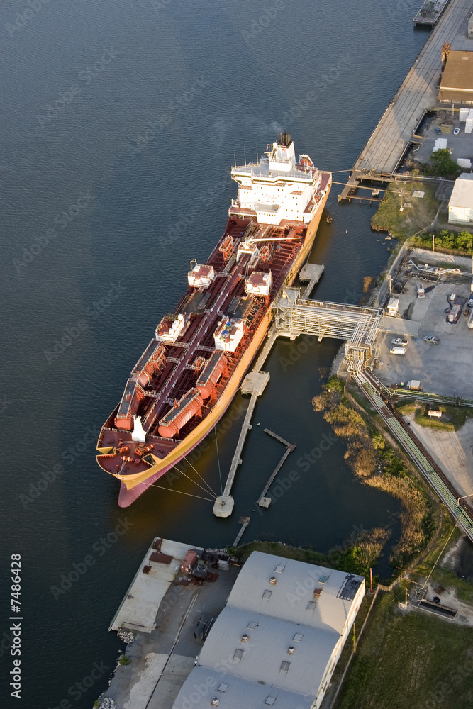 aerial view of tanker in port