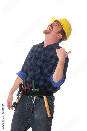construction worker tittering