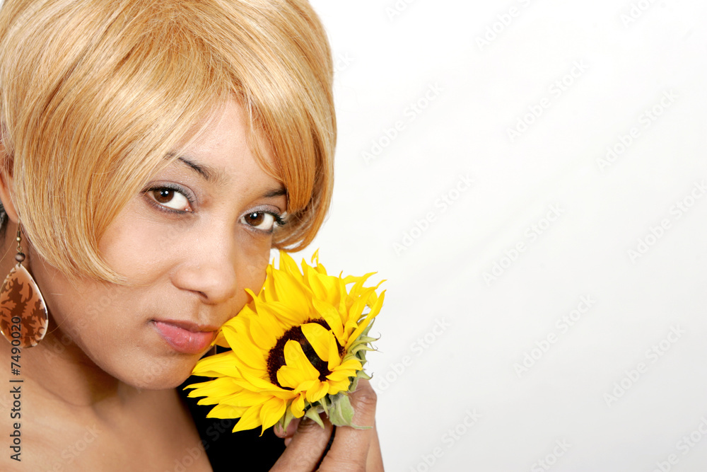 African American woman and flower