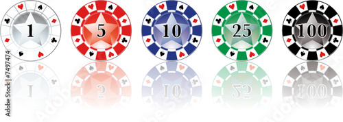 jetons de casino avec reflets