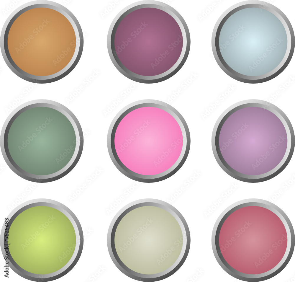 Neun glänzende runde Website-Buttons in weichen Farben Neun glänzende runde Website-Buttons in weichen Farben