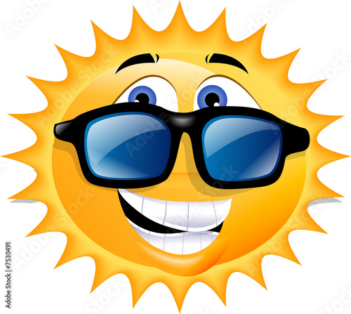 An illustration of the sun, wearing sunglasses and grinning.