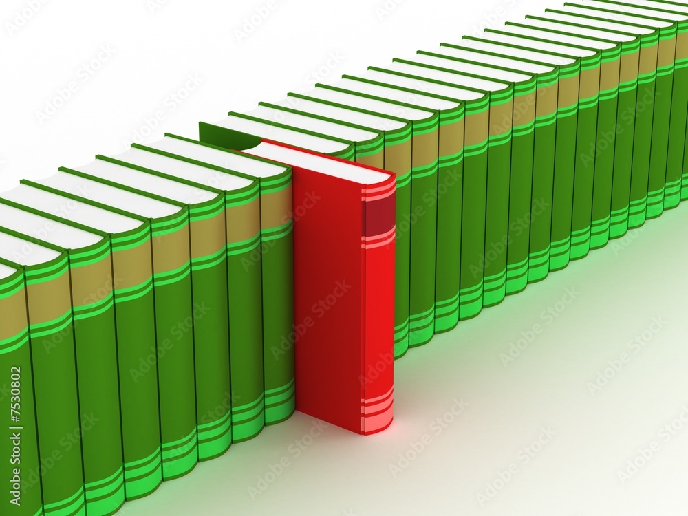 Row of books on a white background. 3D image. Row of books on a white background. 3D image.