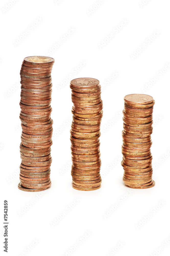 Stacks of coins isolated on the white background Stacks of coins isolated on the white background