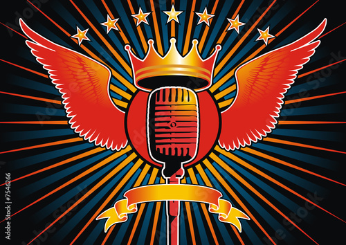 Microphone and wing motif.
