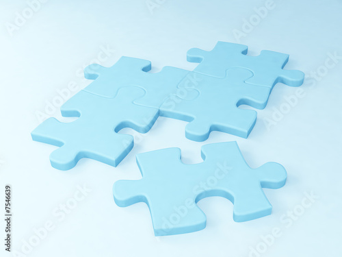 Five parts of a puzzle of blue color