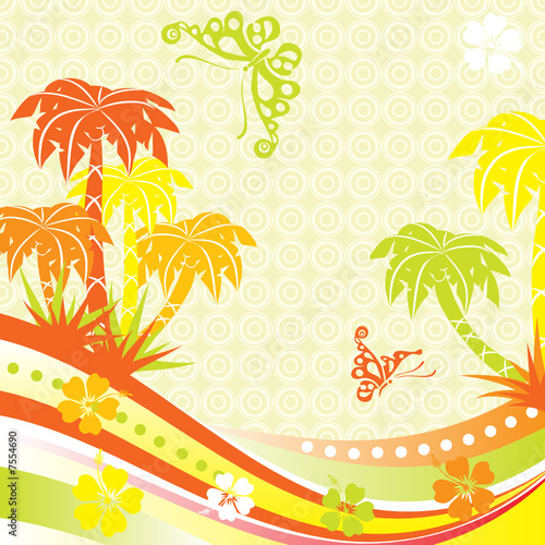 Wallpaper Mural Summer scene, palms, vector illustration Torontodigital.ca