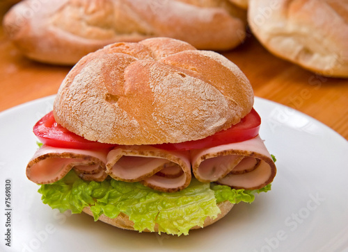 Kaiser roll with turkey breast