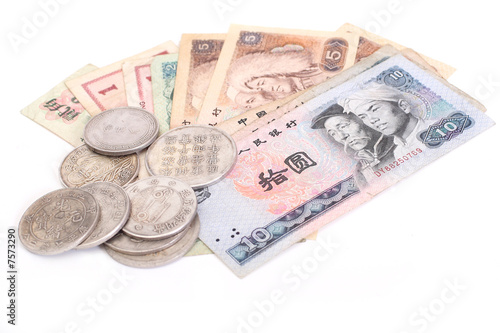 Obraz na płótnie Old Chinese coins and banknotes w salonie