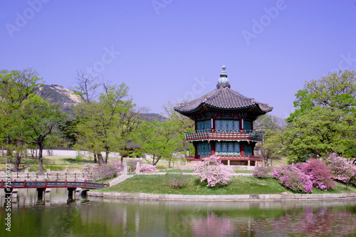 an old pavilion at Kyoungbok Palace in Seoul, Korea.