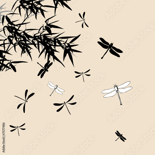floral ornament with dragonflies