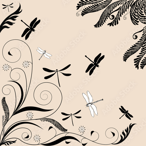 floral ornament with dragonflies
