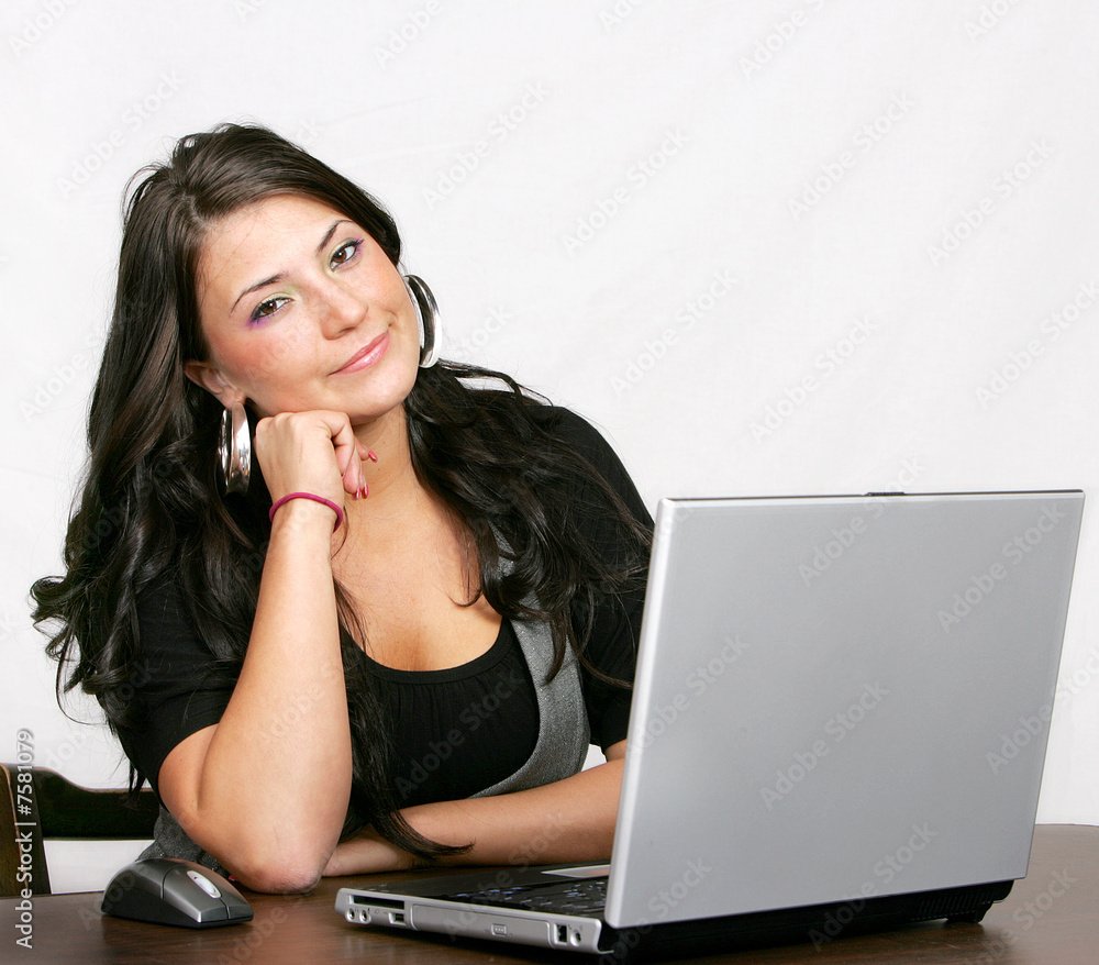 business woman and laptop over white business woman and laptop over white