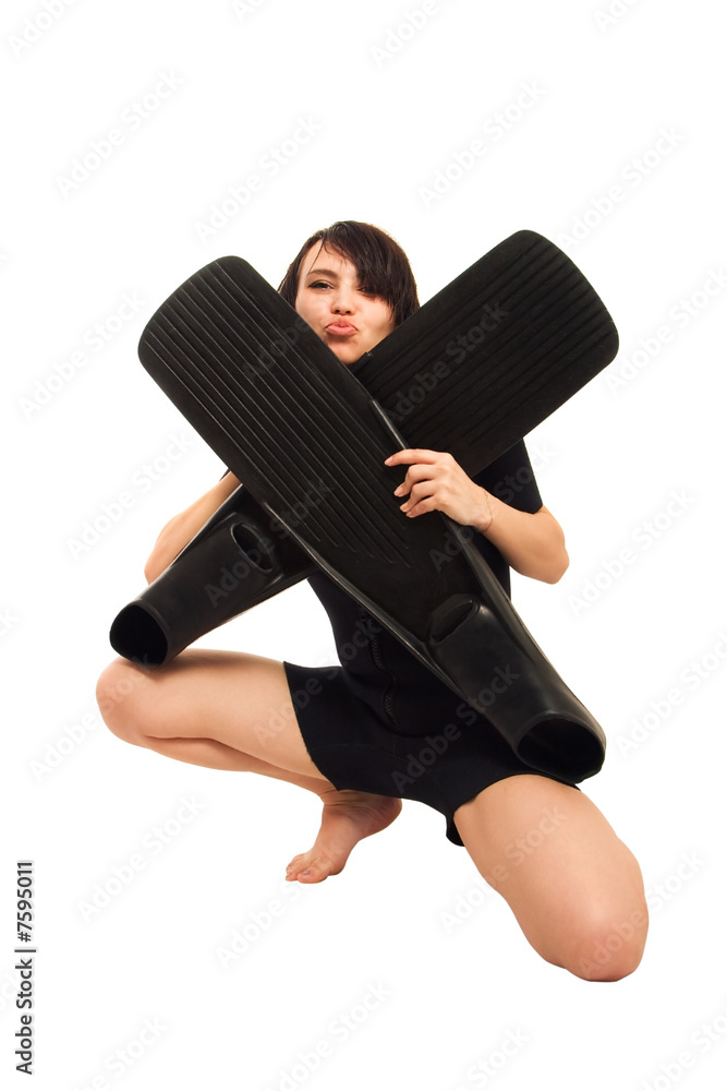 Fototapeta premium kiss girl with flippers