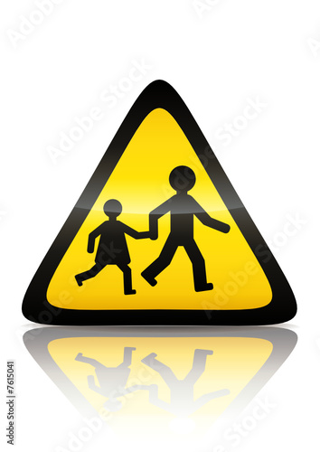Symbole de danger école (reflet métal) 